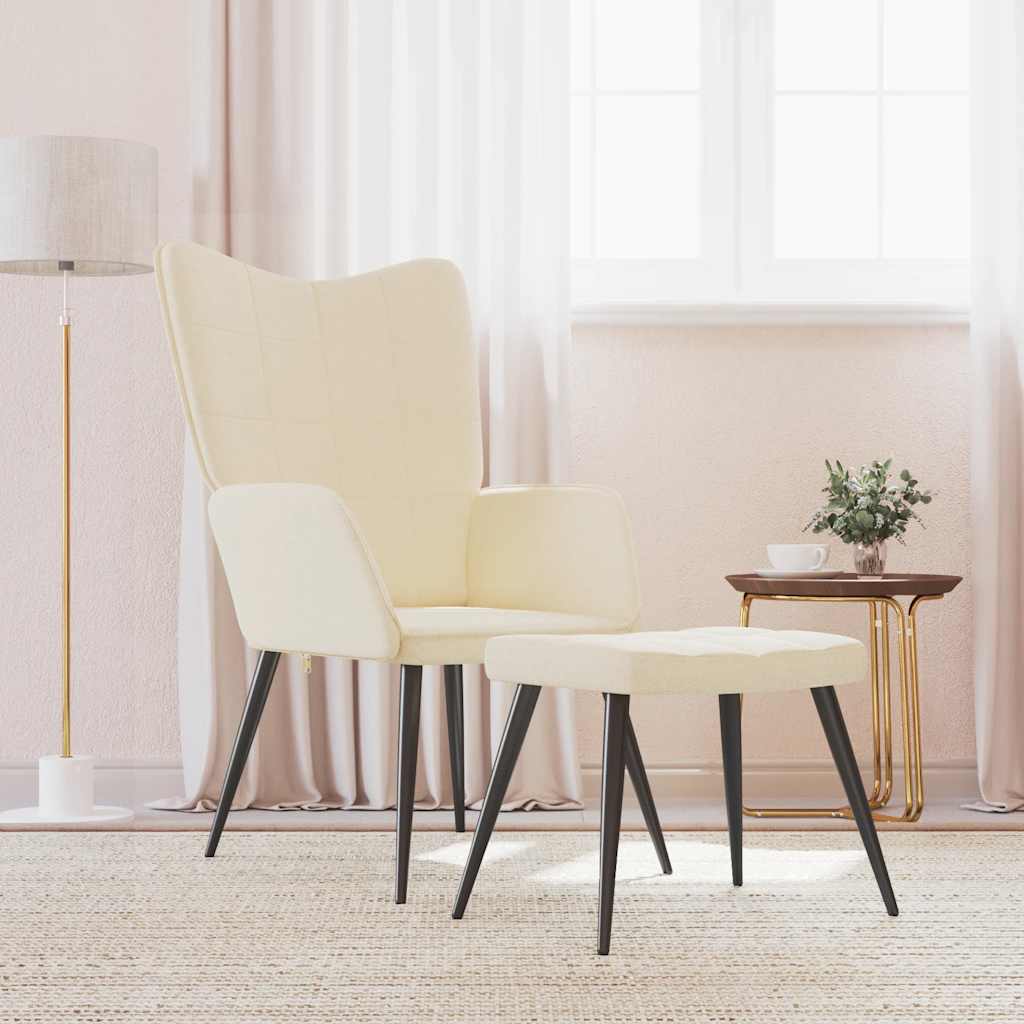 vidaXL Relaxing Chair with a Stool Cream Fabric