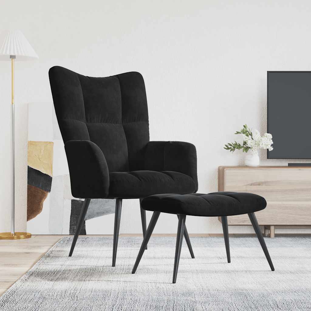 vidaXL Relaxing Chair with a Stool Black Velvet