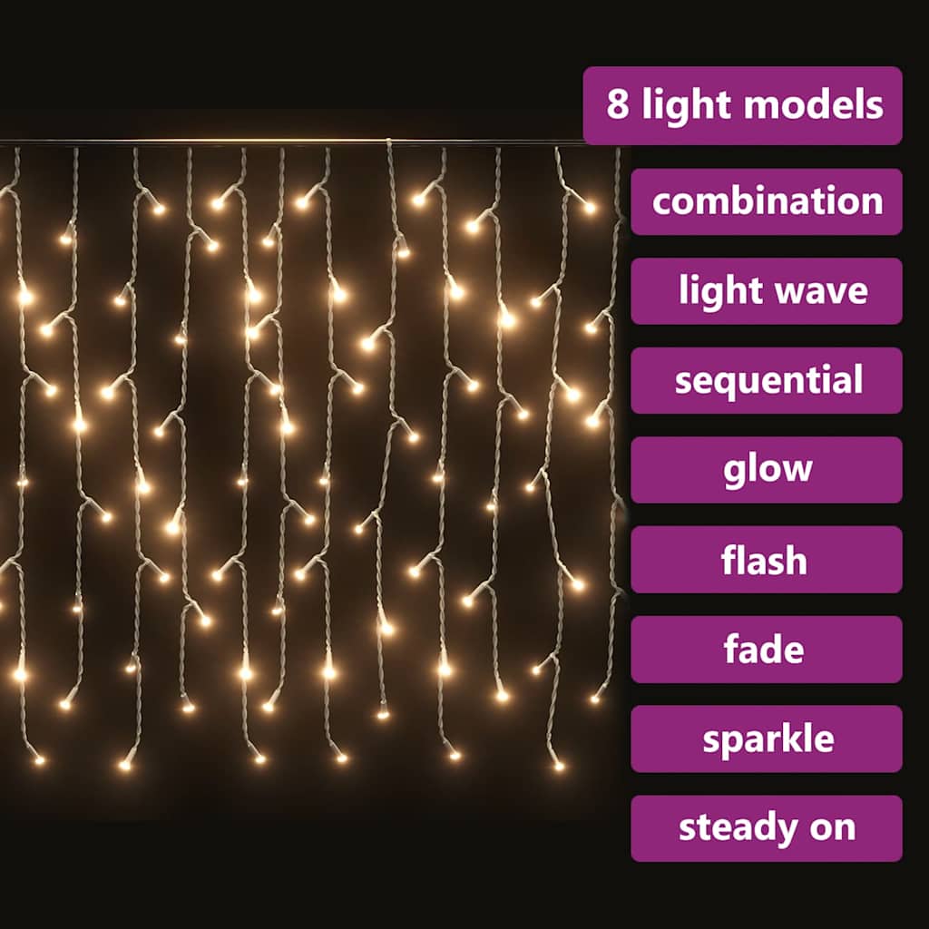 8720286434673_g_en_hd_4 vidaXL LED Curtain Icicle Lights 10m 400 LED Warm White 8 Function - Image 6