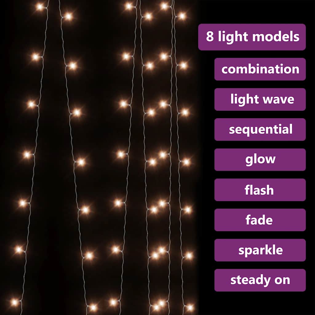 8720286434710_g_en_hd_1 vidaXL LED Curtain Fairy Lights 3x3m 300 LED Warm White 8 Function - Image 3