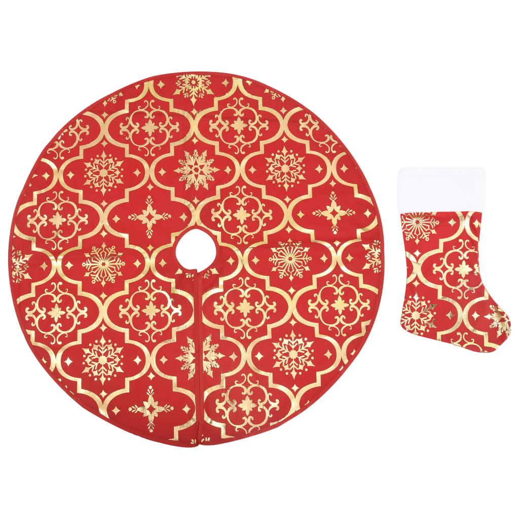 8720286445860_a_en_hd_1 vidaXL Luxury Christmas Tree Skirt with Sock Red 150 cm Fabric - Image 2