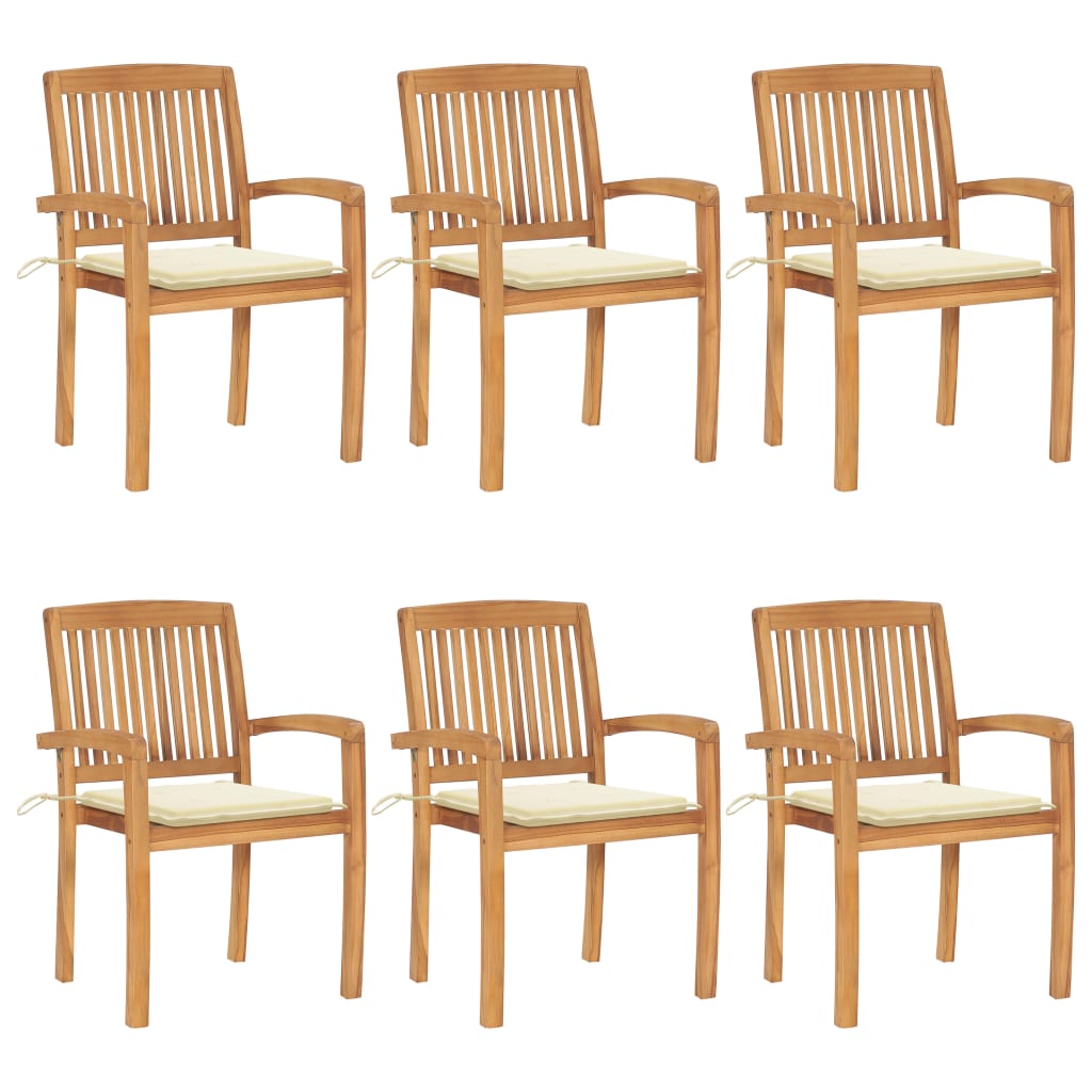 vidaXL Stacking Garden Chairs with Cushions 6 pcs Solid Teak Wood