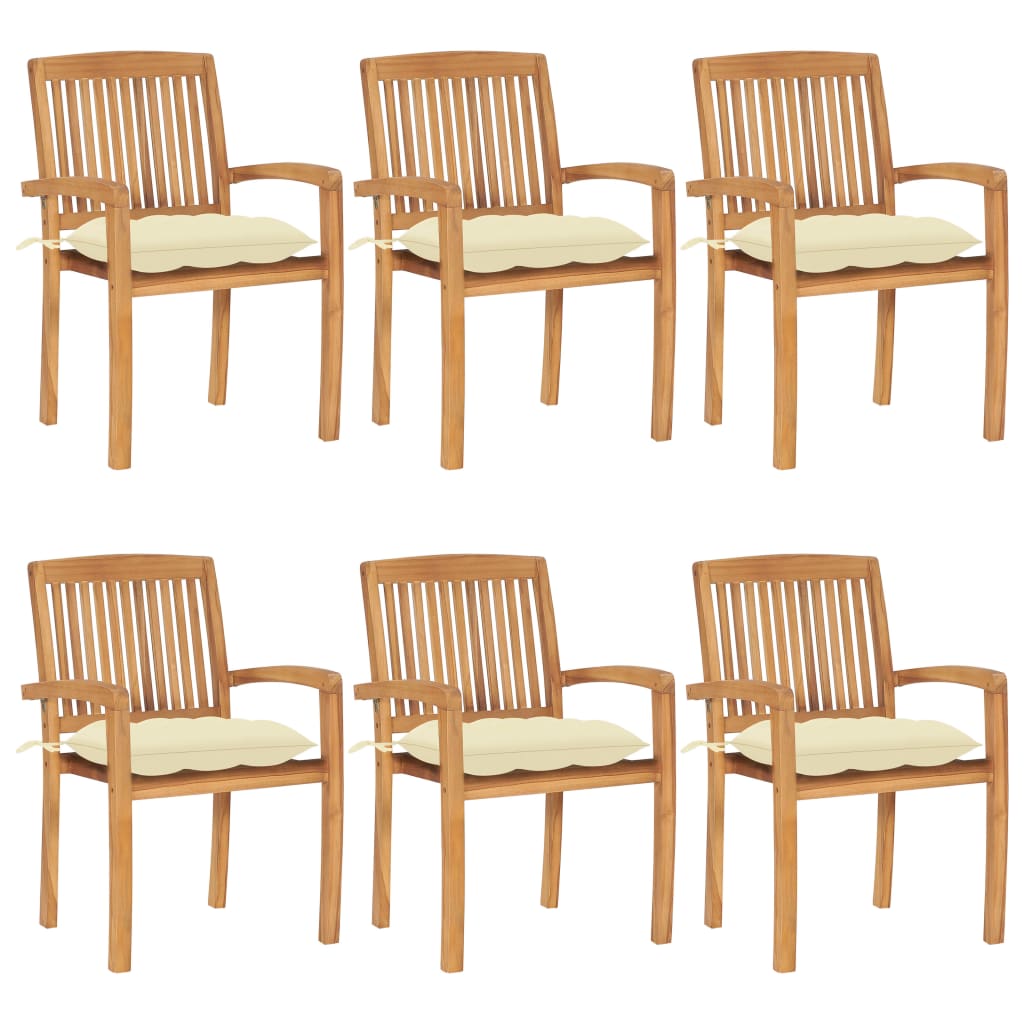 vidaXL Stacking Garden Chairs with Cushions 6 pcs Solid Teak Wood