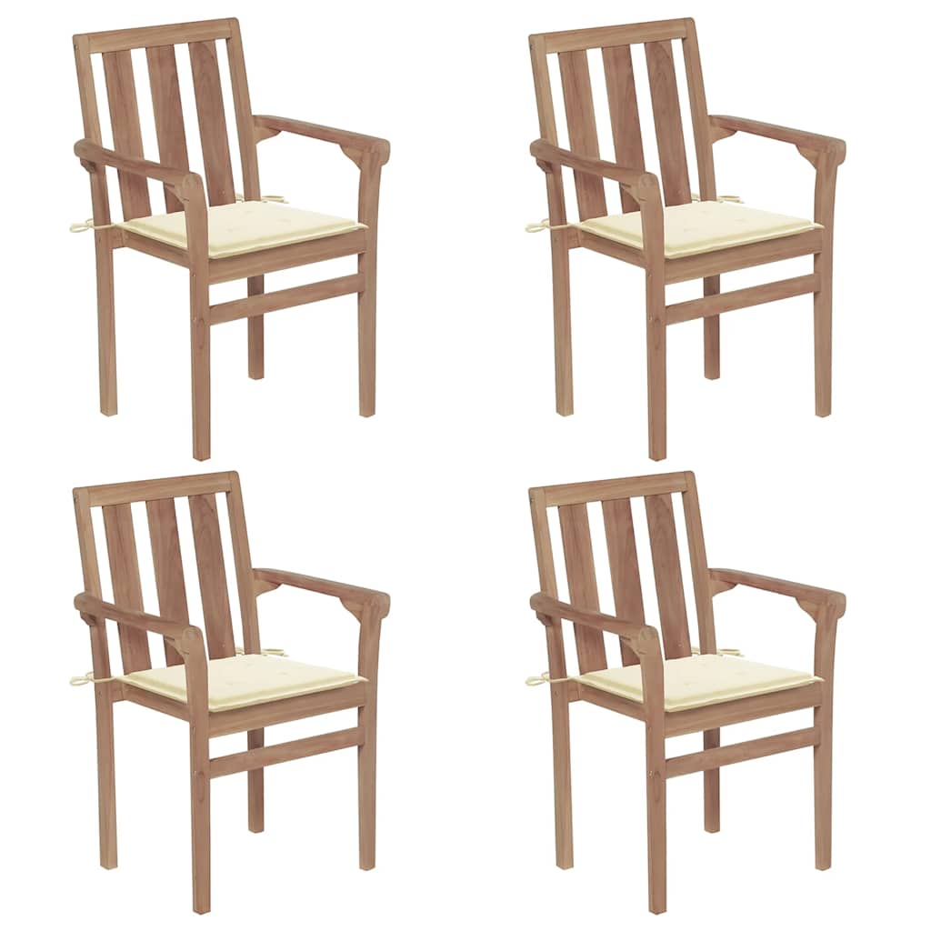 vidaXL Stackable Garden Chairs with Cushions 4 pcs Solid Teak Wood