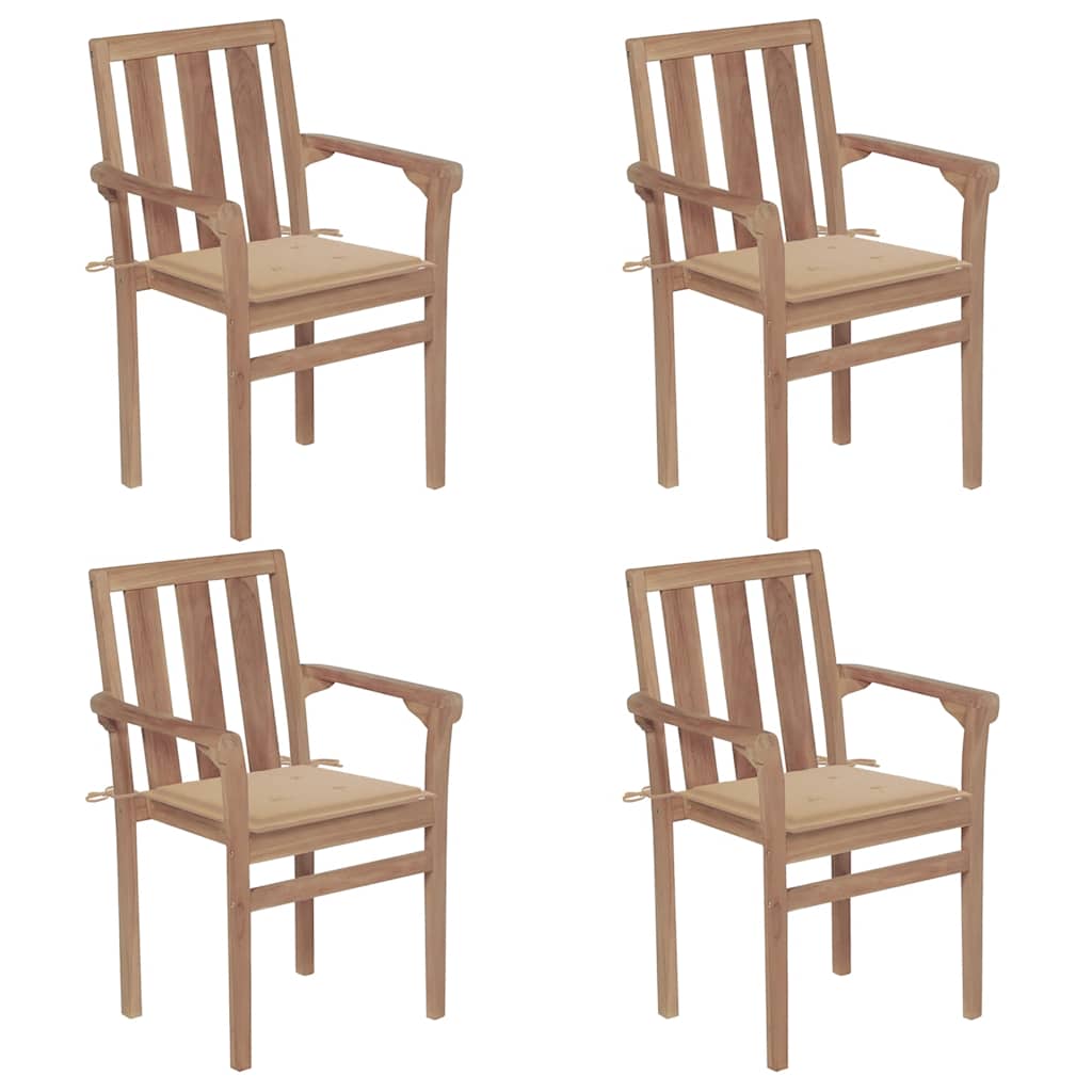 vidaXL Stackable Garden Chairs with Cushions 4 pcs Solid Teak Wood
