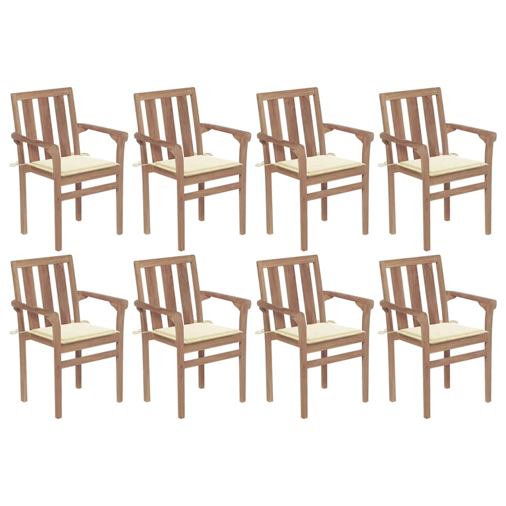 vidaXL Stackable Garden Chairs with Cushions 8 pcs Solid Teak Wood