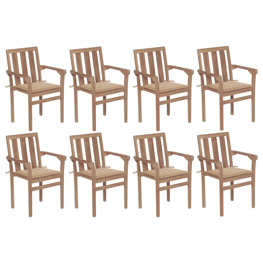 vidaXL Stackable Garden Chairs with Cushions 8 pcs Solid Teak Wood
