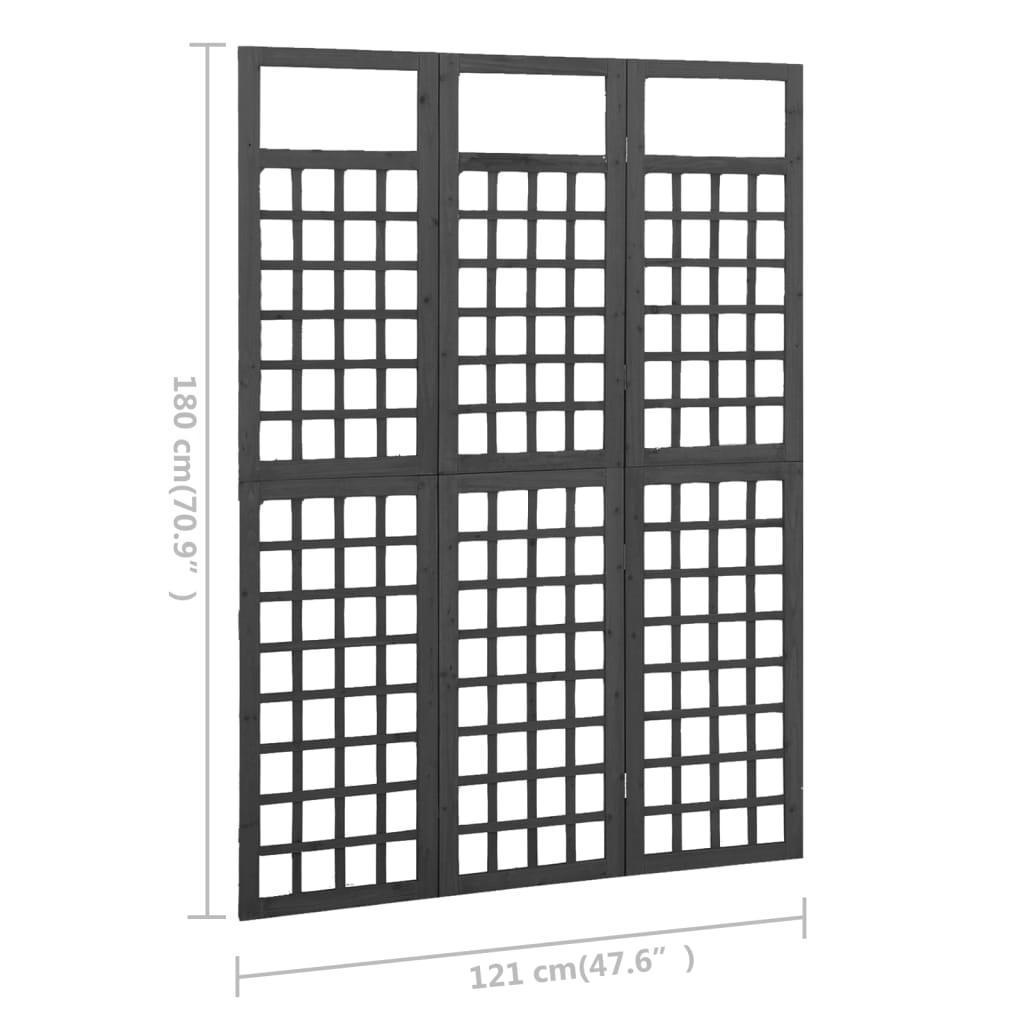 8720286452653_g_en_hd_5 vidaXL 3-Panel Room Divider/Trellis Solid Fir Wood Black 121x180 cm - Image 6