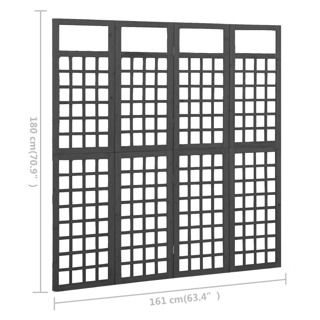 8720286452660_g_en_hd_5 vidaXL 4-Panel Room Divider/Trellis Solid Fir Wood Black 161x180 cm - Image 6