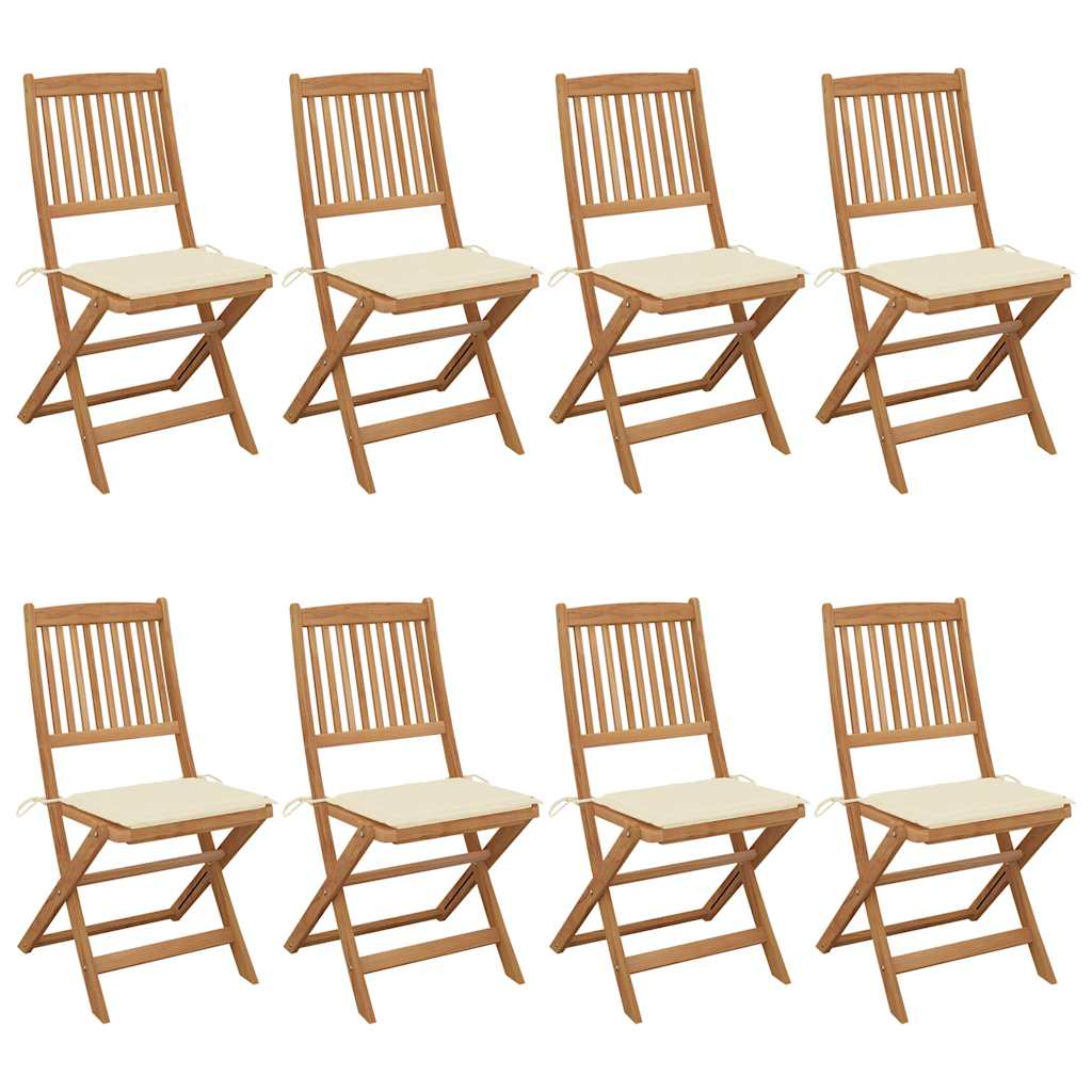 vidaXL Folding Garden Chairs 8 pcs with Cushions Solid Acacia Wood