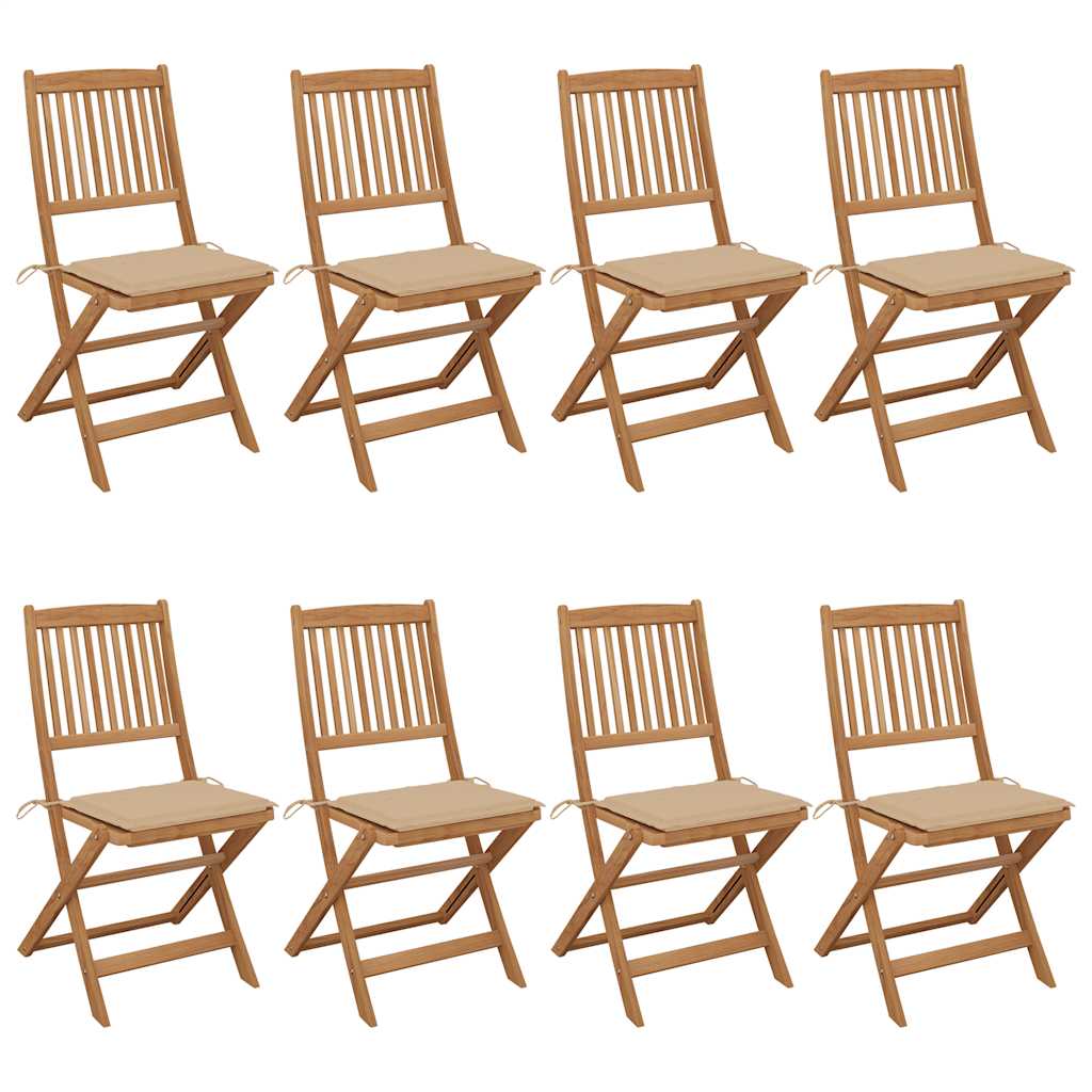 vidaXL Folding Garden Chairs 8 pcs with Cushions Solid Acacia Wood