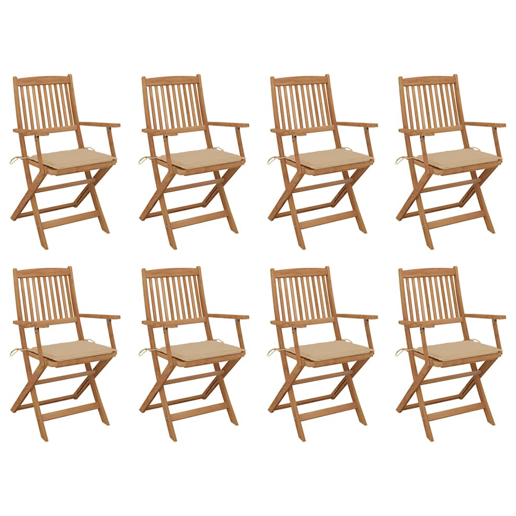 vidaXL Folding Outdoor Chairs with Cushions 8 pcs Solid Wood Acacia