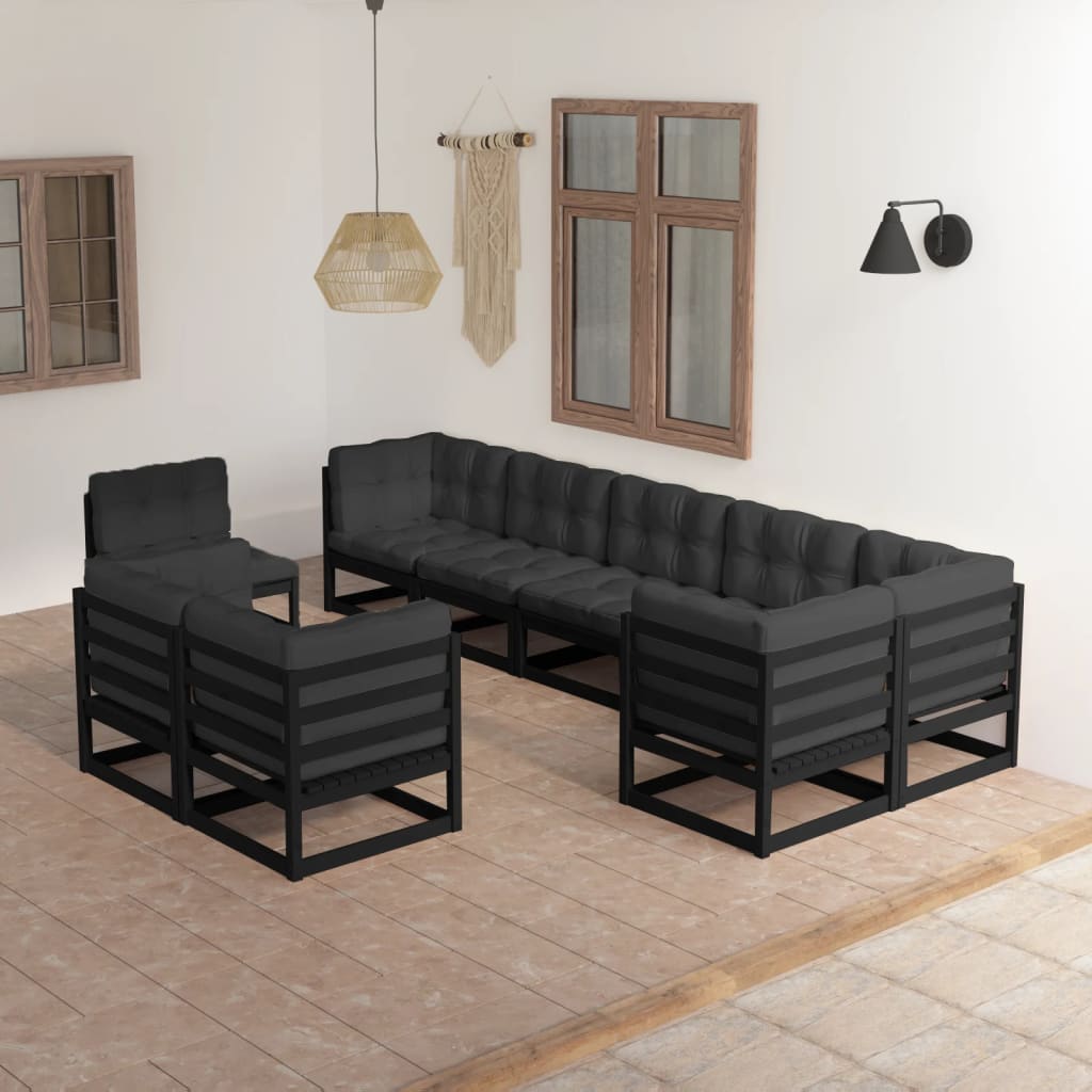 vidaXL 9 Piece Garden Lounge Set with Cushions Solid Pinewood