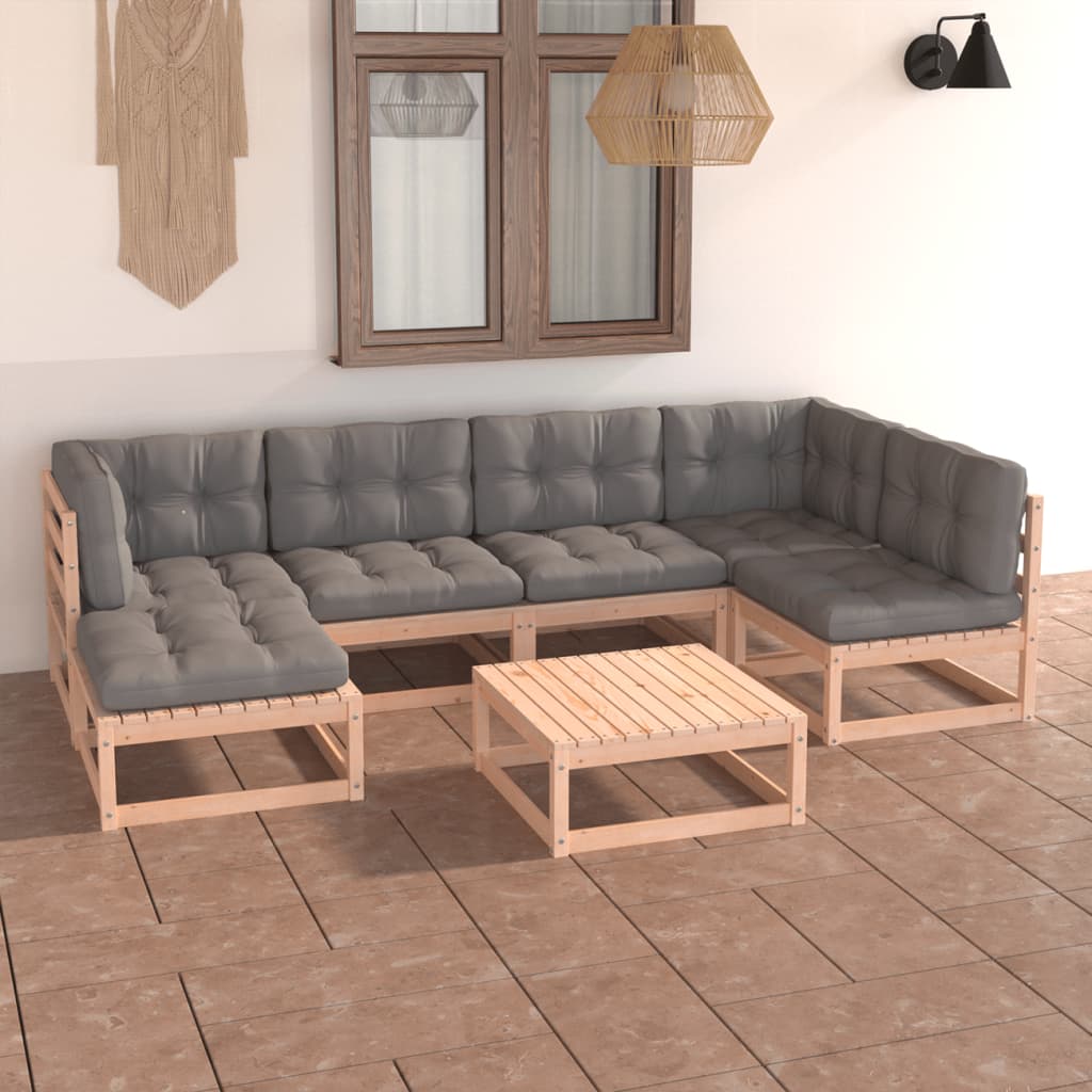 vidaXL 7 Piece Garden Lounge Set with Cushions Solid Pinewood