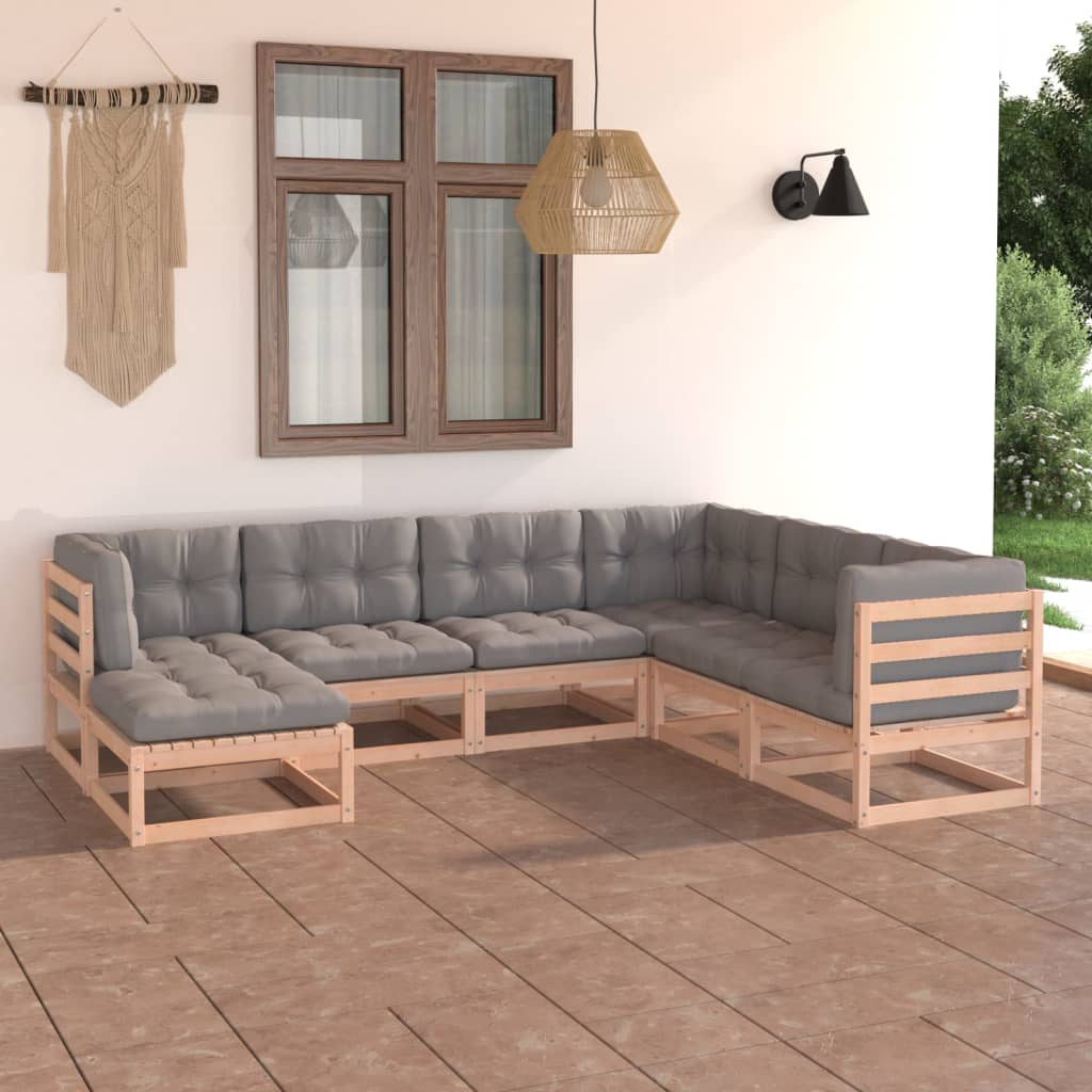 vidaXL 7 Piece Garden Lounge Set with Cushions Solid Pinewood