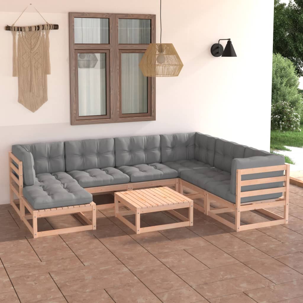 vidaXL 8 Piece Garden Lounge Set with Cushions Solid Pinewood