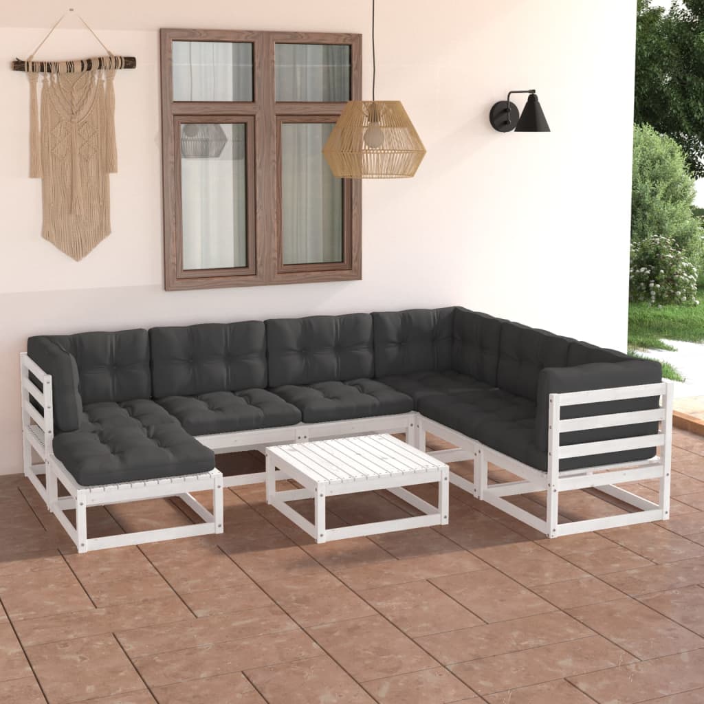 vidaXL 8 Piece Garden Lounge Set with Cushions Solid Pinewood