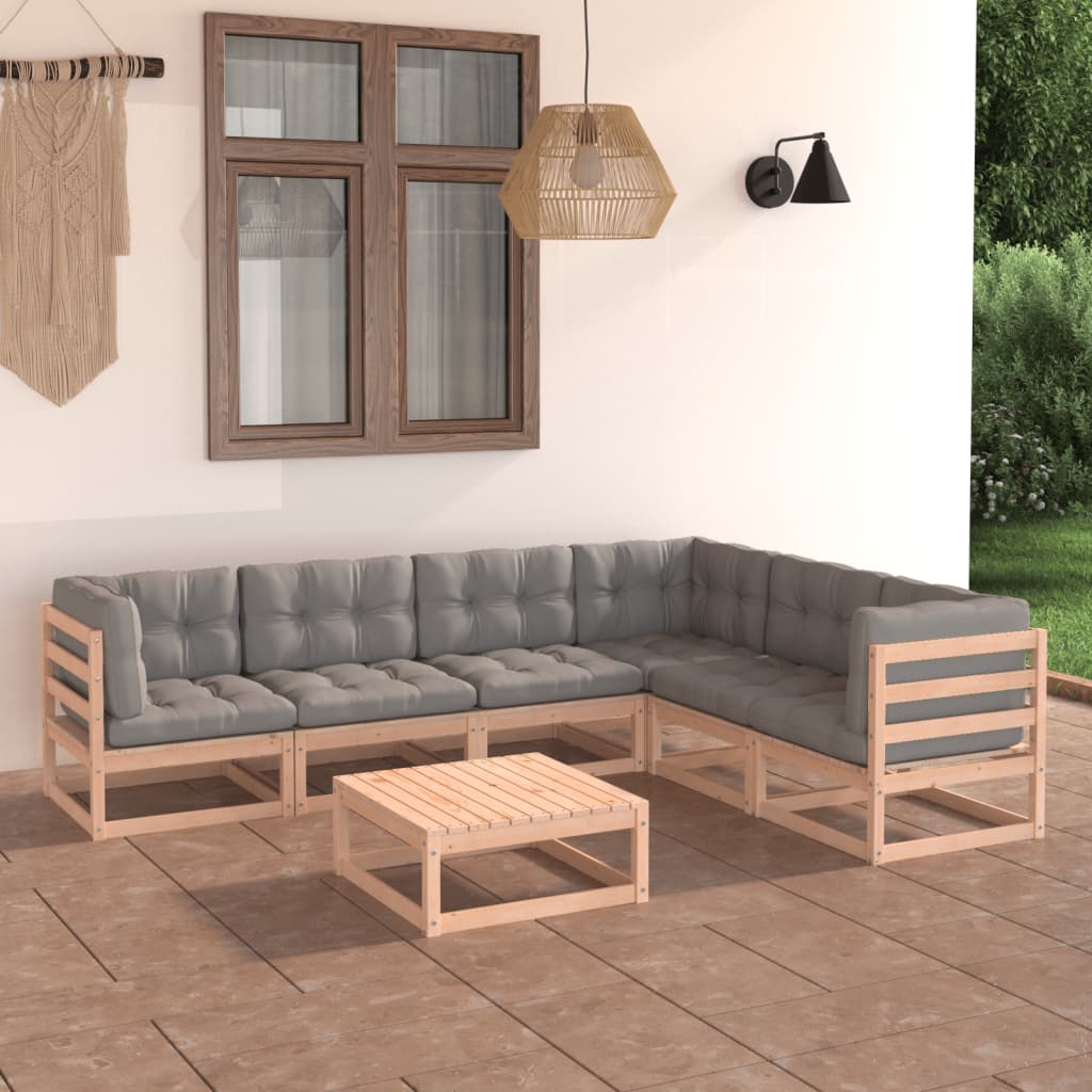 vidaXL 7 Piece Garden Lounge Set with Cushions Solid Pinewood