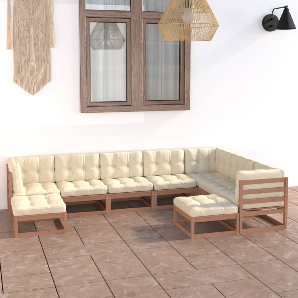 vidaXL 9 Piece Garden Lounge Set & Cushions Honey Brown Solid Pinewood