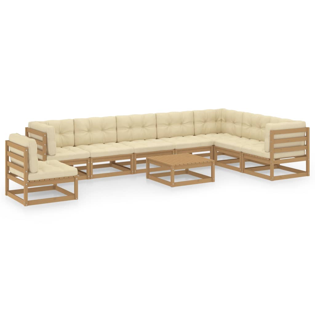 vidaXL 9 Piece Garden Lounge Set & Cushions Honey Brown Solid Pinewood