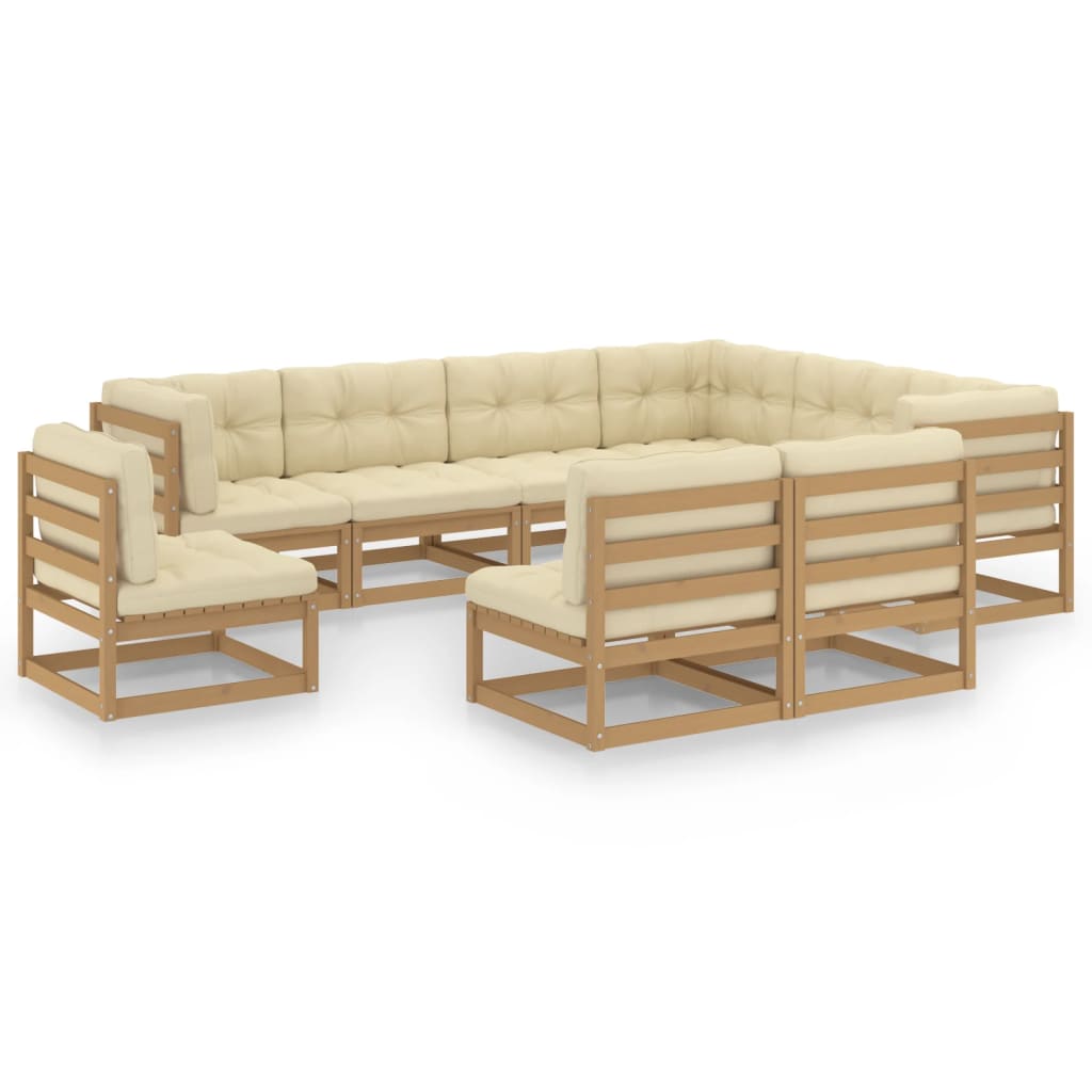 vidaXL 9 Piece Garden Lounge Set & Cushions Honey Brown Solid Pinewood