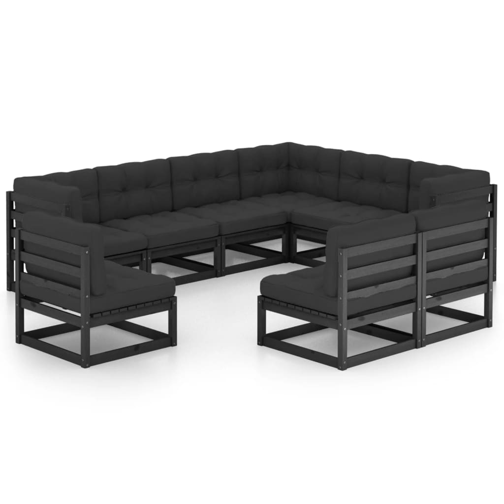 vidaXL 9 Piece Garden Lounge Set with Cushions Black Solid Pinewood