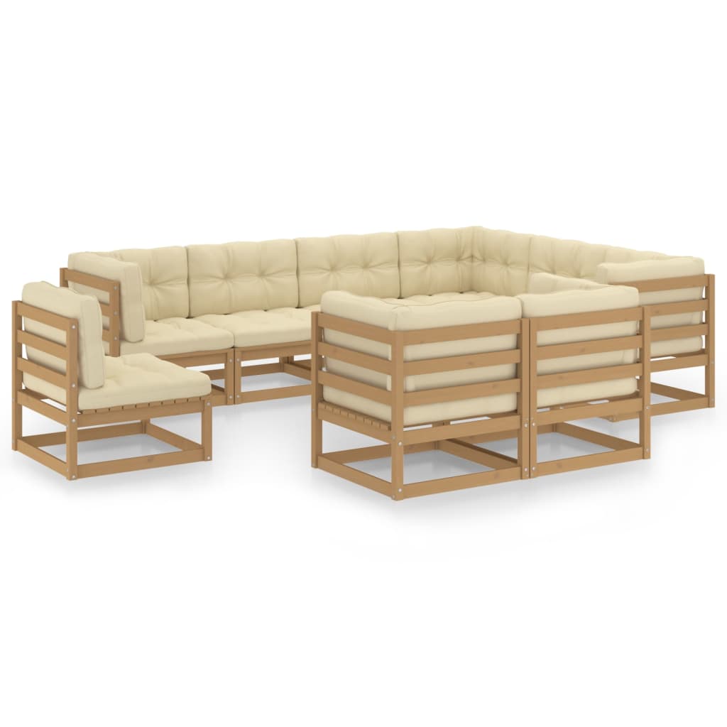 vidaXL 9 Piece Garden Lounge Set & Cushions Honey Brown Solid Pinewood