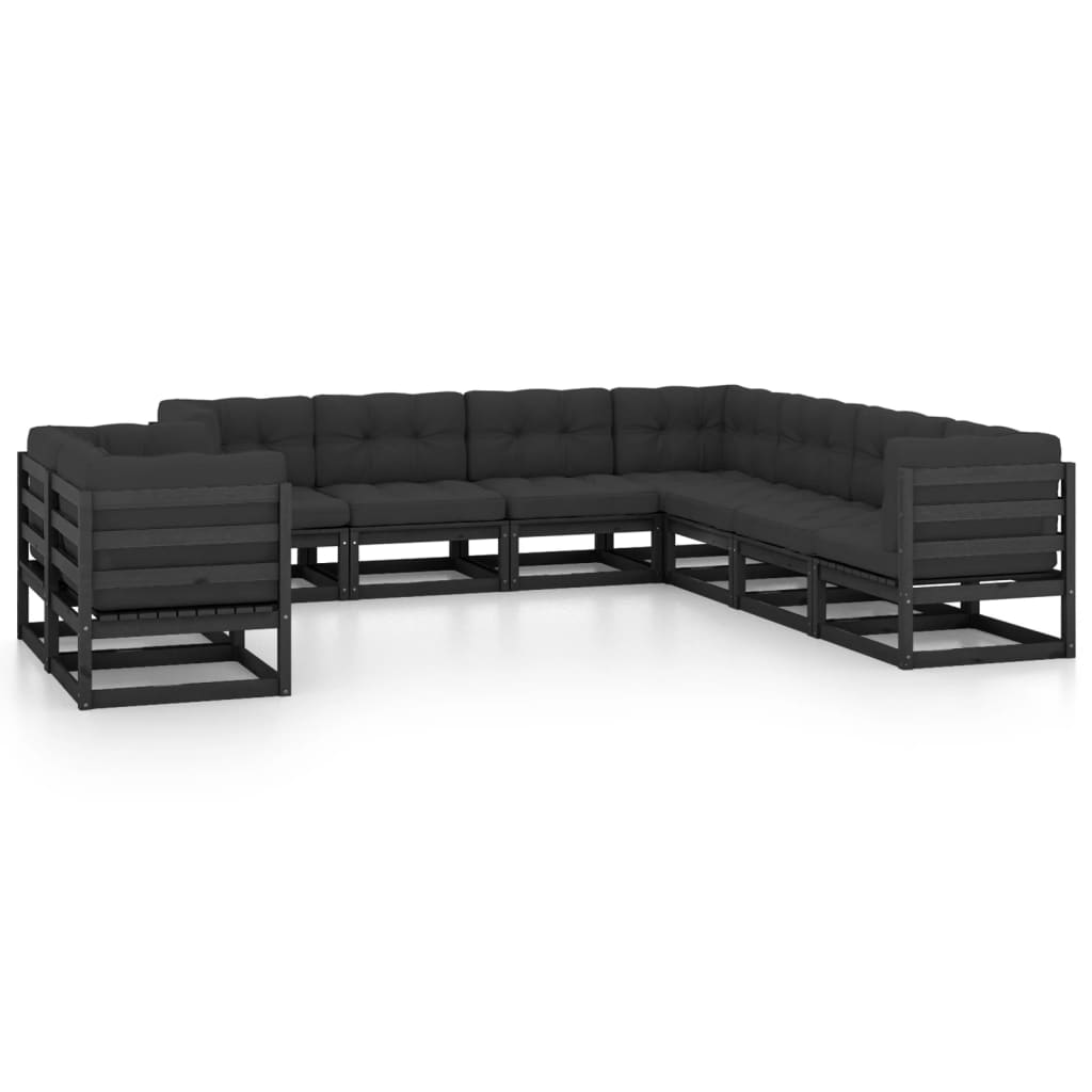 vidaXL 9 Piece Garden Lounge Set with Cushions Black Solid Pinewood