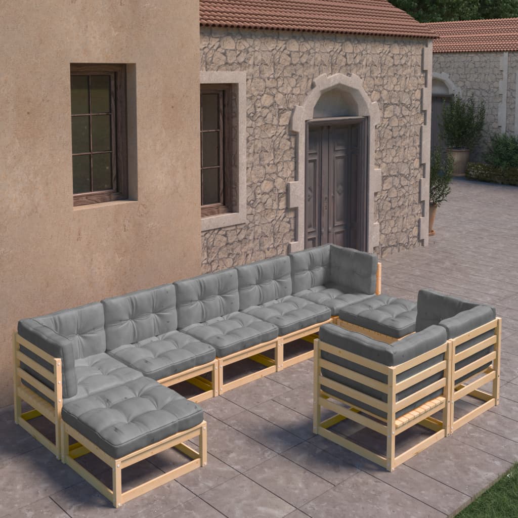 vidaXL 9 Piece Garden Lounge Set with Cushions Solid Pinewood
