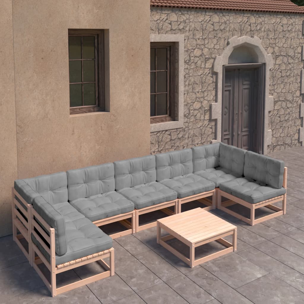 vidaXL 8 Piece Garden Lounge Set with Cushions Solid Pinewood