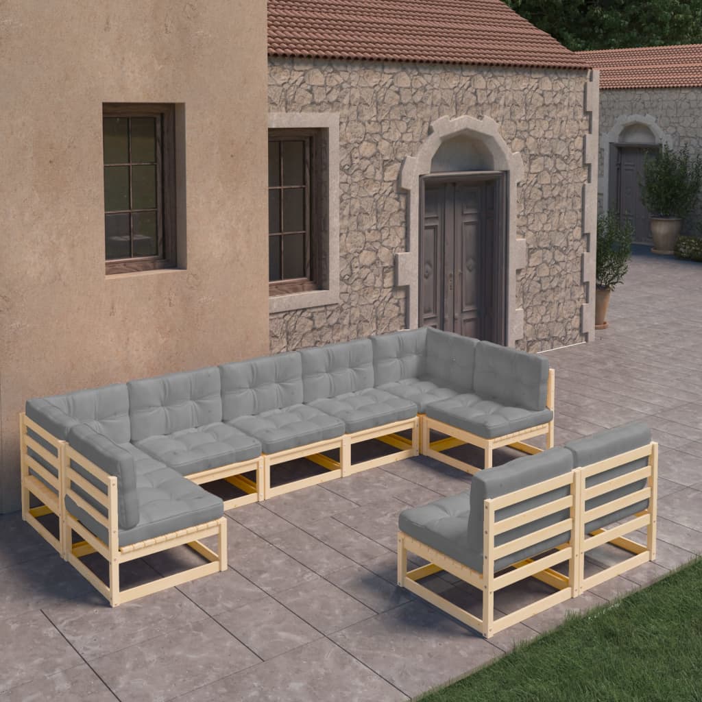 vidaXL 9 Piece Garden Lounge Set with Cushions Solid Pinewood