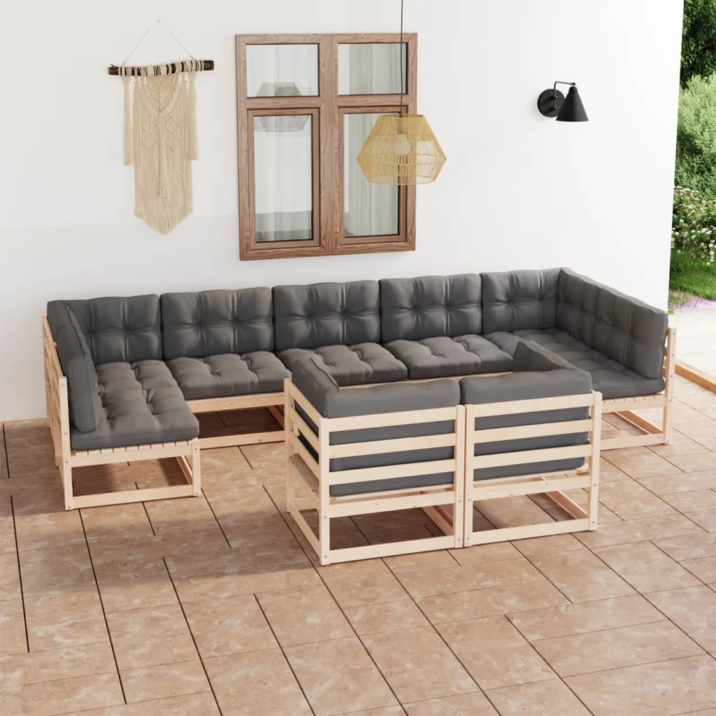 vidaXL 9 Piece Garden Lounge Set with Cushions Solid Pinewood