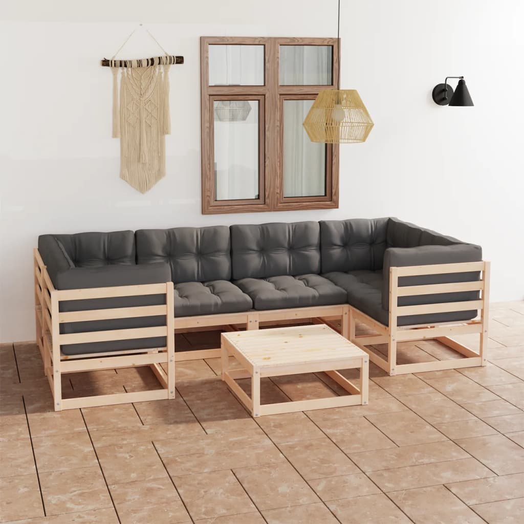 vidaXL 7 Piece Garden Lounge Set with Cushions Solid Pinewood