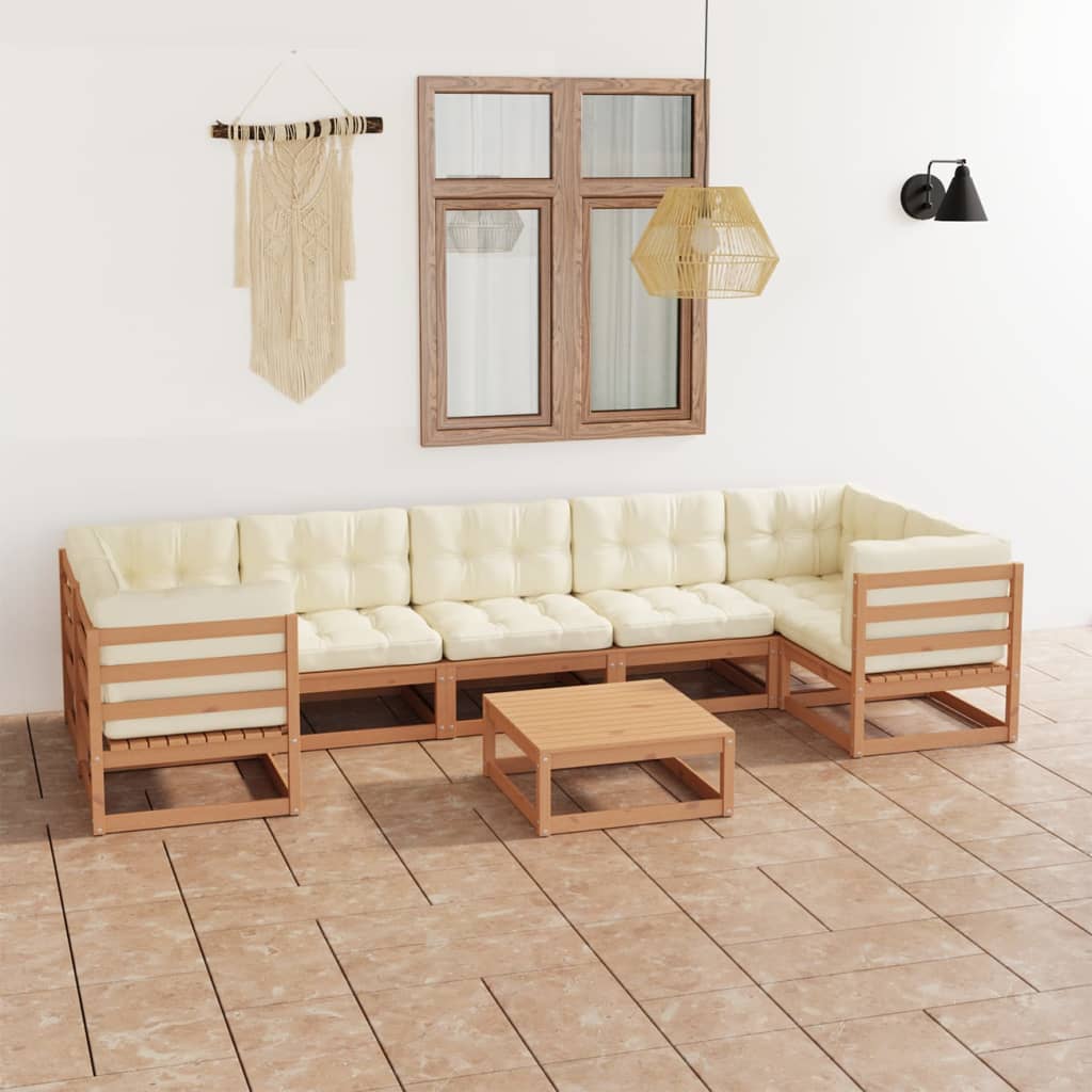 vidaXL 8 Piece Garden Lounge Set&Cushions Honey Brown Solid Pinewood