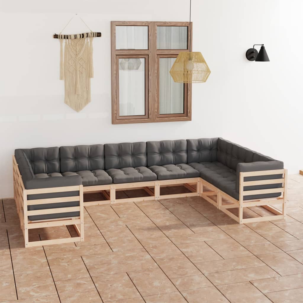 vidaXL 9 Piece Garden Lounge Set with Cushions Solid Pinewood