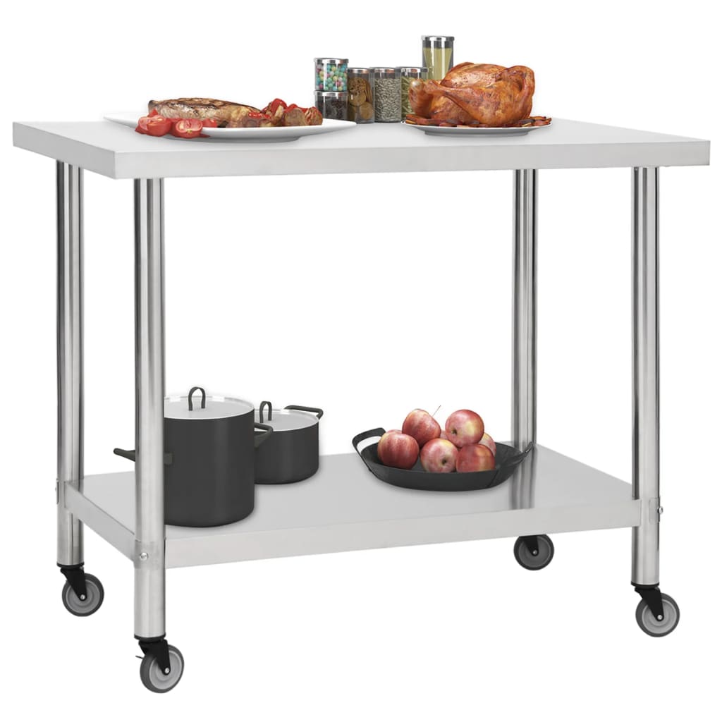 8720286493519_g_en_hd_1 vidaXL Kitchen Work Table with Wheels 100x60x85 cm Stainless Steel - Image 2