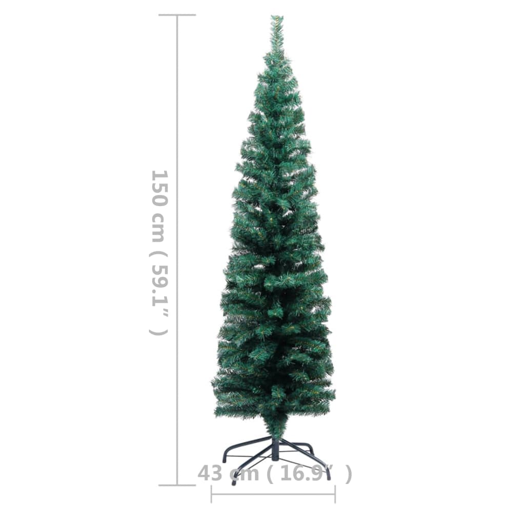 8720286498378_g_en_hd_8 vidaXL Slim Artificial Pre-lit Christmas Tree with Stand Green 150 cm PVC - Image 9