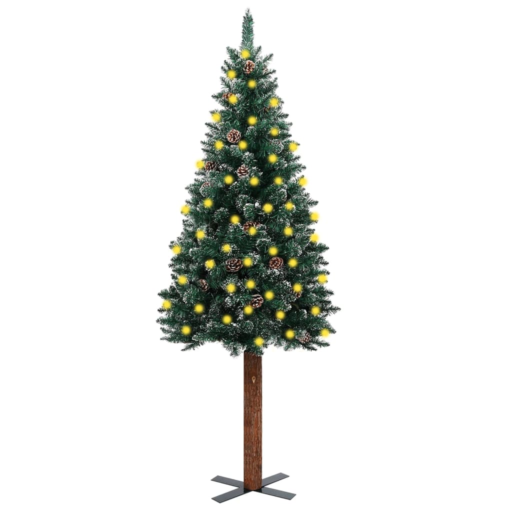 vidaXL Slim Pre-lit Christmas Tree with Real Wood&White Snow Green 210 cm