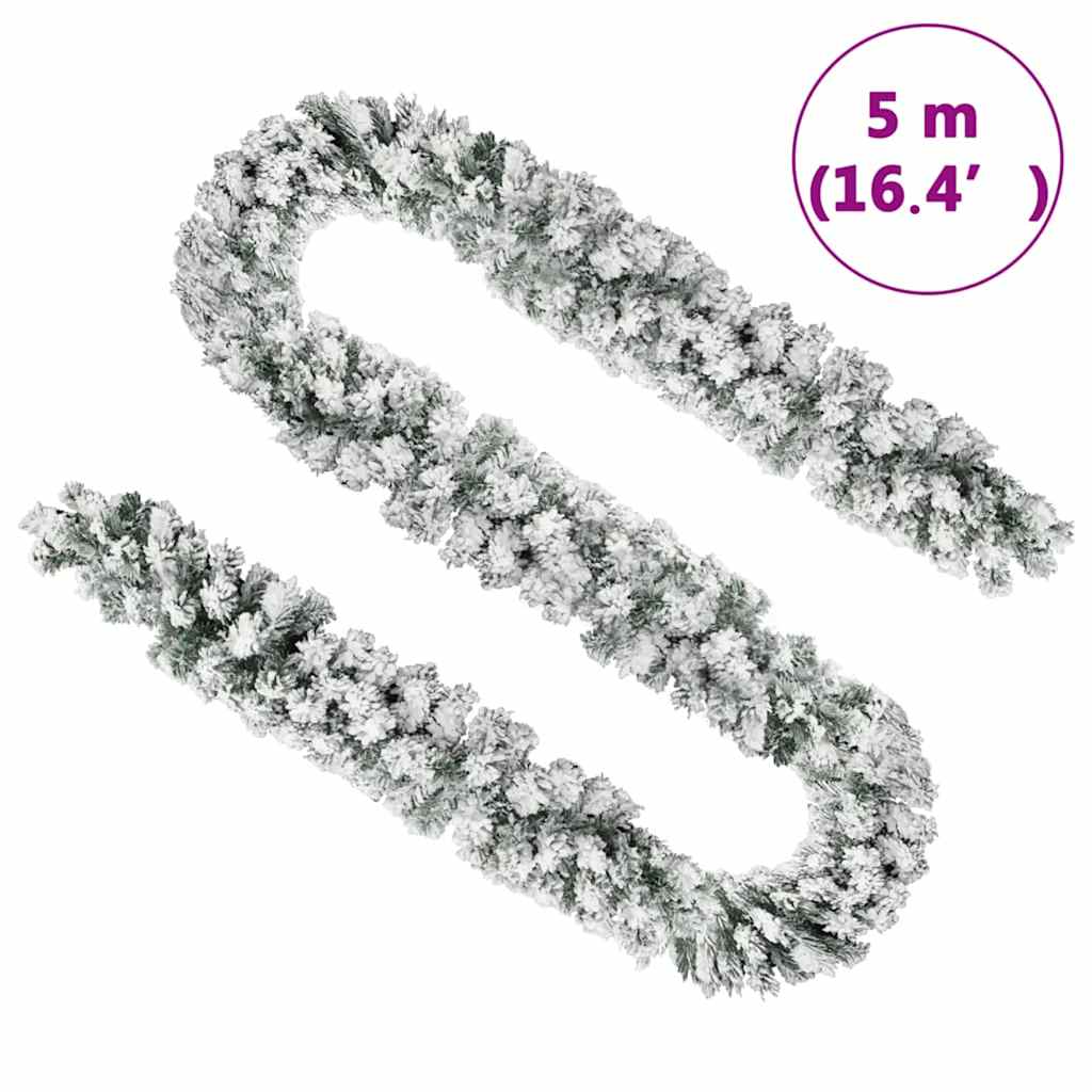 8720286498576_g_en_hd_7 vidaXL Christmas Garland with LEDs&Flocked Snow Green 5 m PVC - Image 8