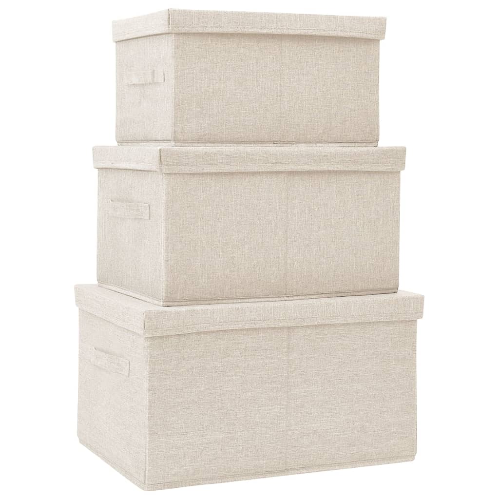 8720286505427_a_en_hd_1 vidaXL Stackable Storage Box Set of 3 Piece Fabric Cream - Image 2