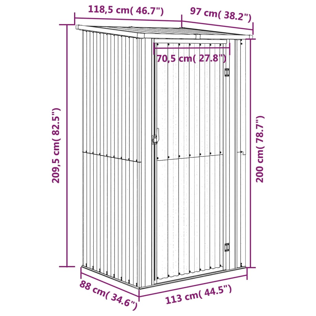 8720286512692_g_en_hd_6 vidaXL Garden Shed Grey 118.5x97x209.5 cm Galvanised Steel - Image 8