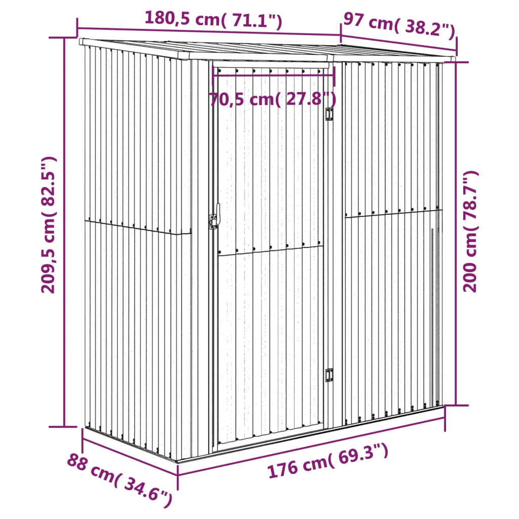 8720286512739_g_en_hd_6 vidaXL Garden Shed Grey 180.5x97x209.5 cm Galvanised Steel - Image 8