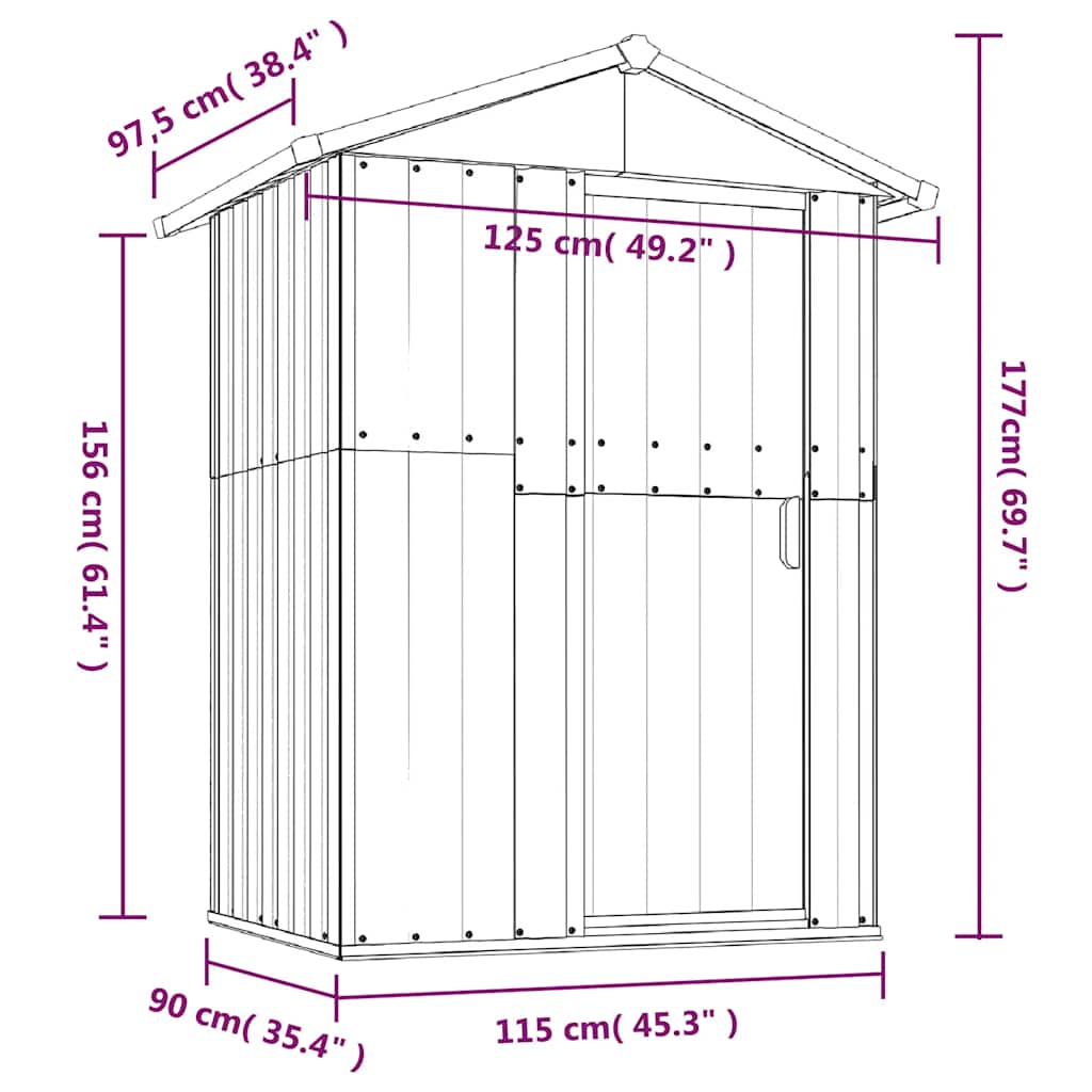8720286513095_g_en_hd_6 vidaXL Garden Shed Grey 126x97.5x177 cm Galvanised Steel - Image 8