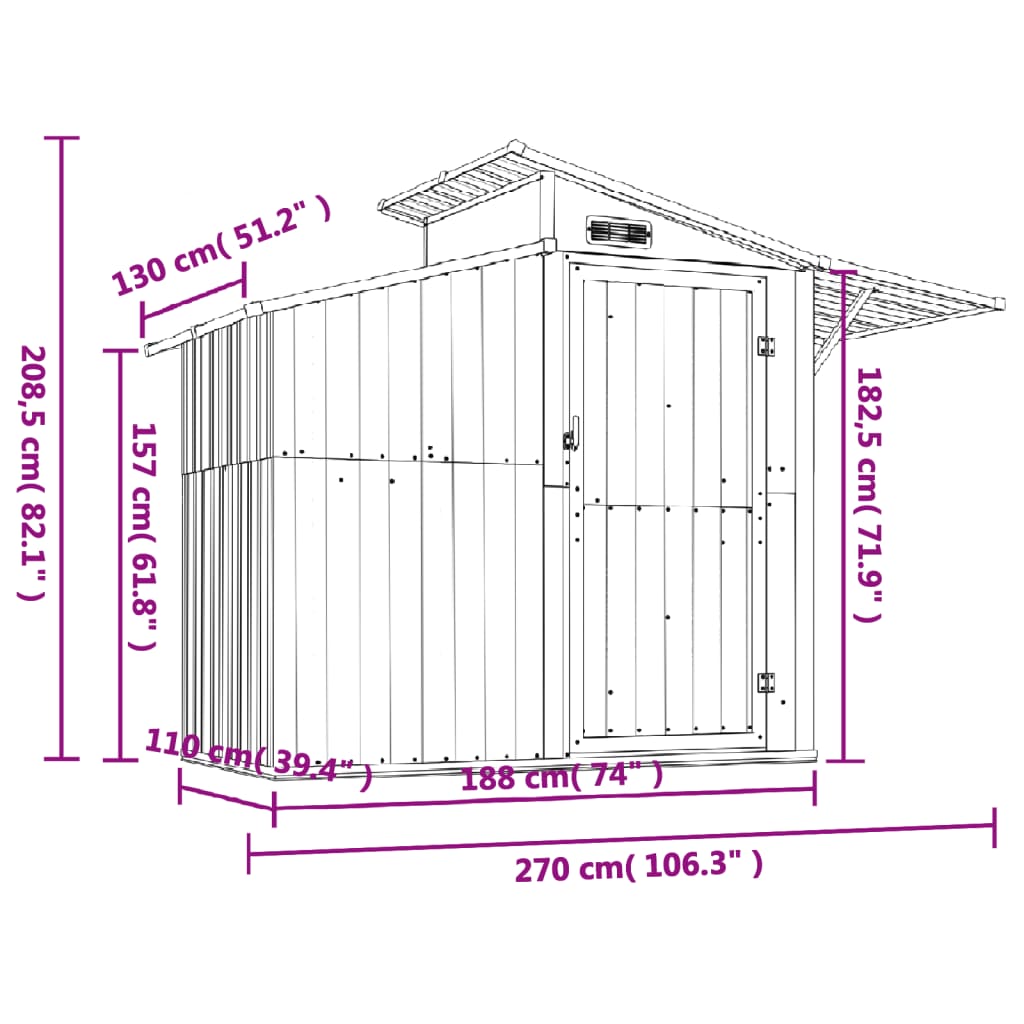 8720286513125_g_en_hd_5 vidaXL Garden Shed Green 270x130x208.5 cm Galvanised Steel - Image 7