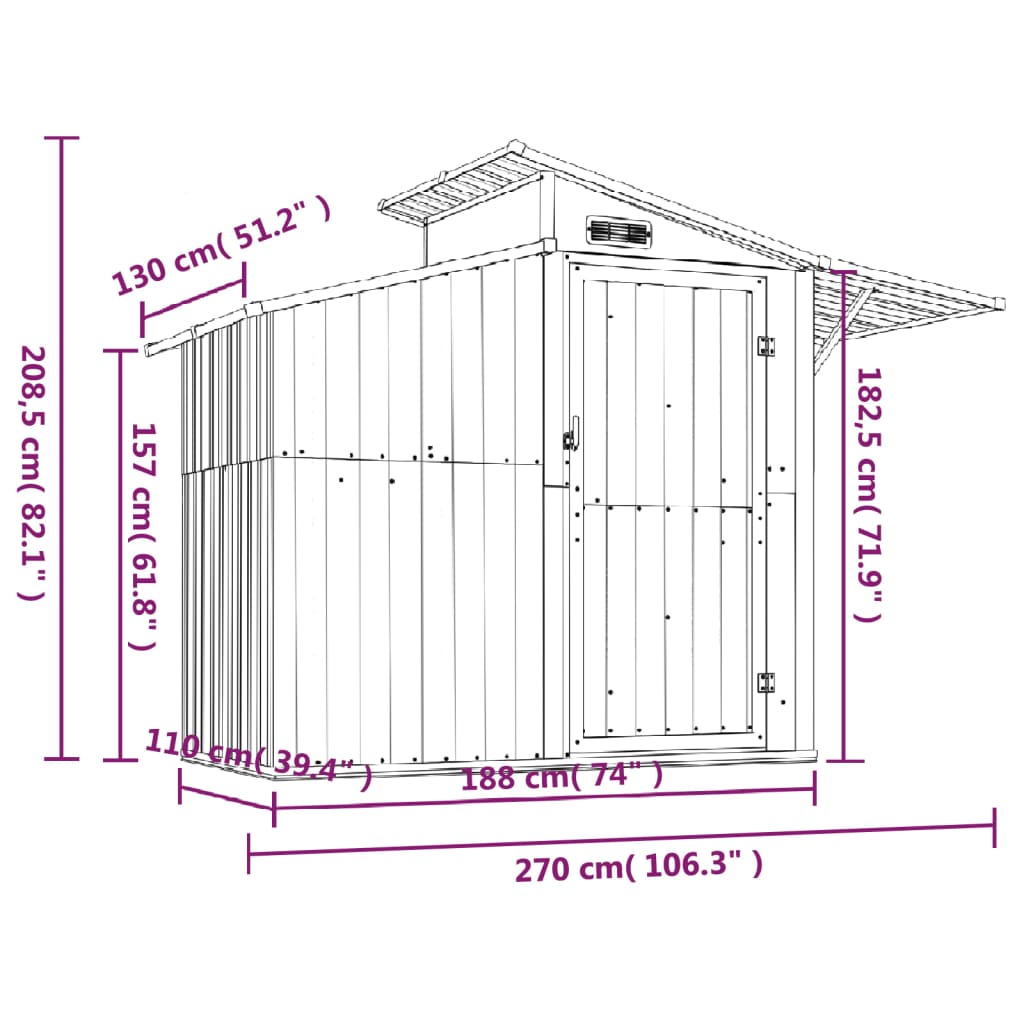 8720286513156_g_en_hd_5 vidaXL Garden Shed Brown 270x130x208.5 cm Galvanised Steel - Image 7