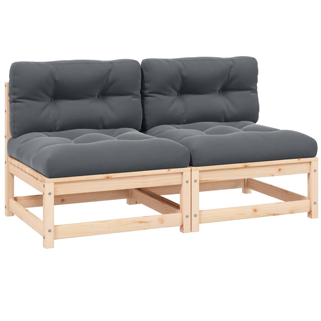 vidaXL Garden Middle Sofas with Cushions 2 pcs Solid Pinewood