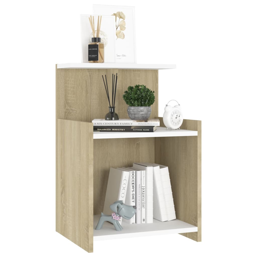 8720286557907_g_en_hd_3 vidaXL Bed Cabinet White and Sonoma Oak 40x35x60 cm Engineered Wood - Image 6