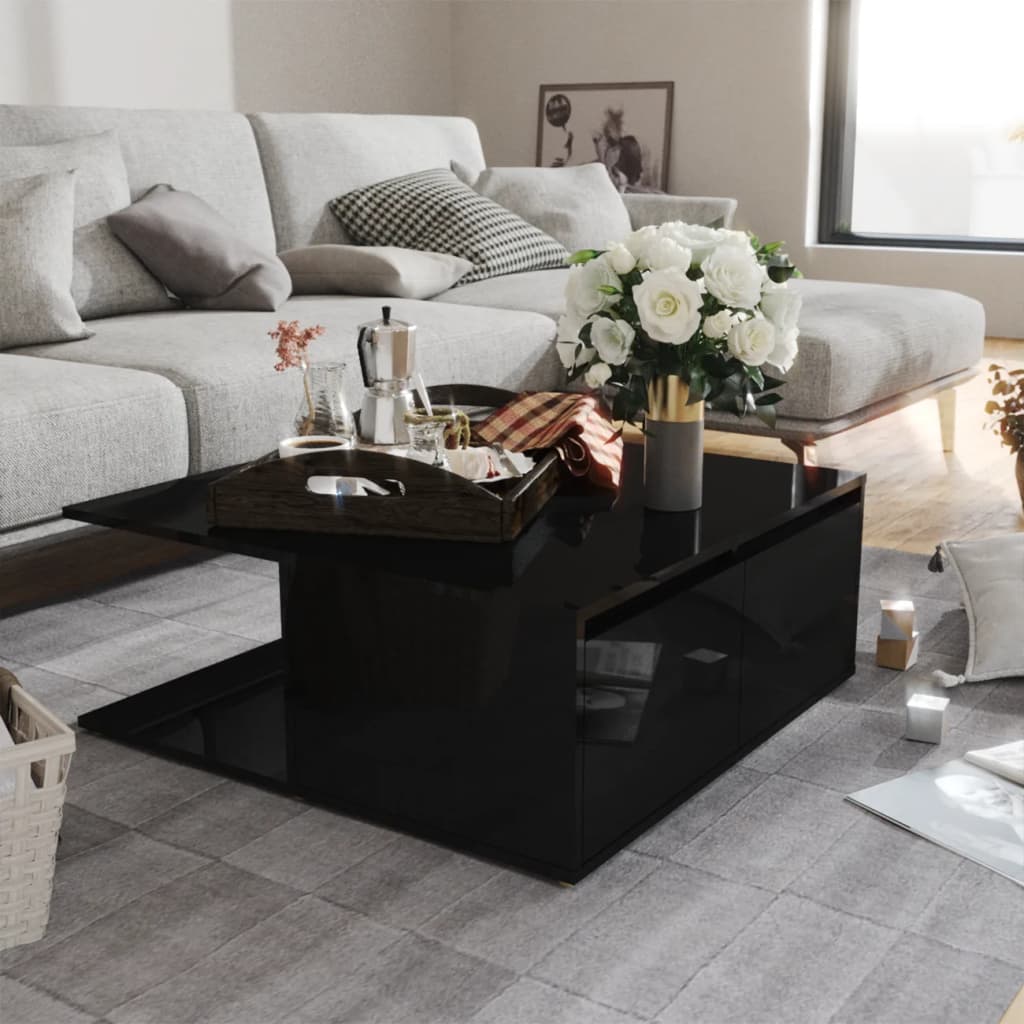 vidaXL Coffee Table High Gloss Black 80x80x31 cm Engineered Wood