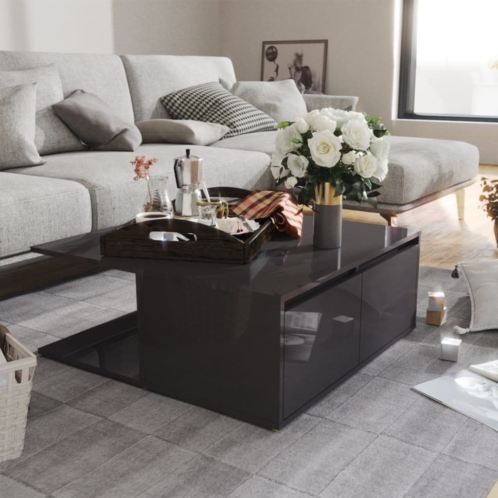vidaXL Coffee Table High Gloss Grey 80x80x31 cm Engineered Wood