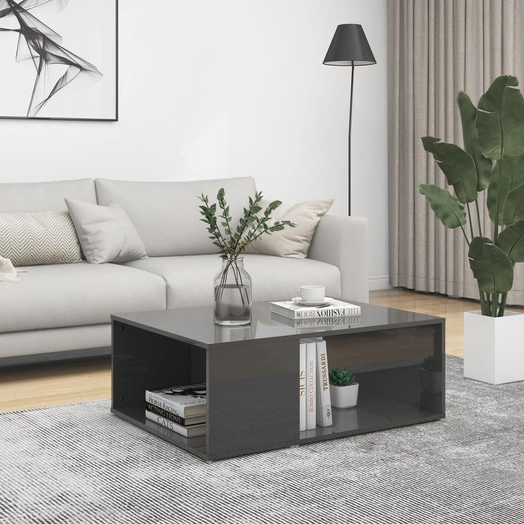 vidaXL Coffee Table High Gloss Grey 90x67x33 cm Engineered Wood